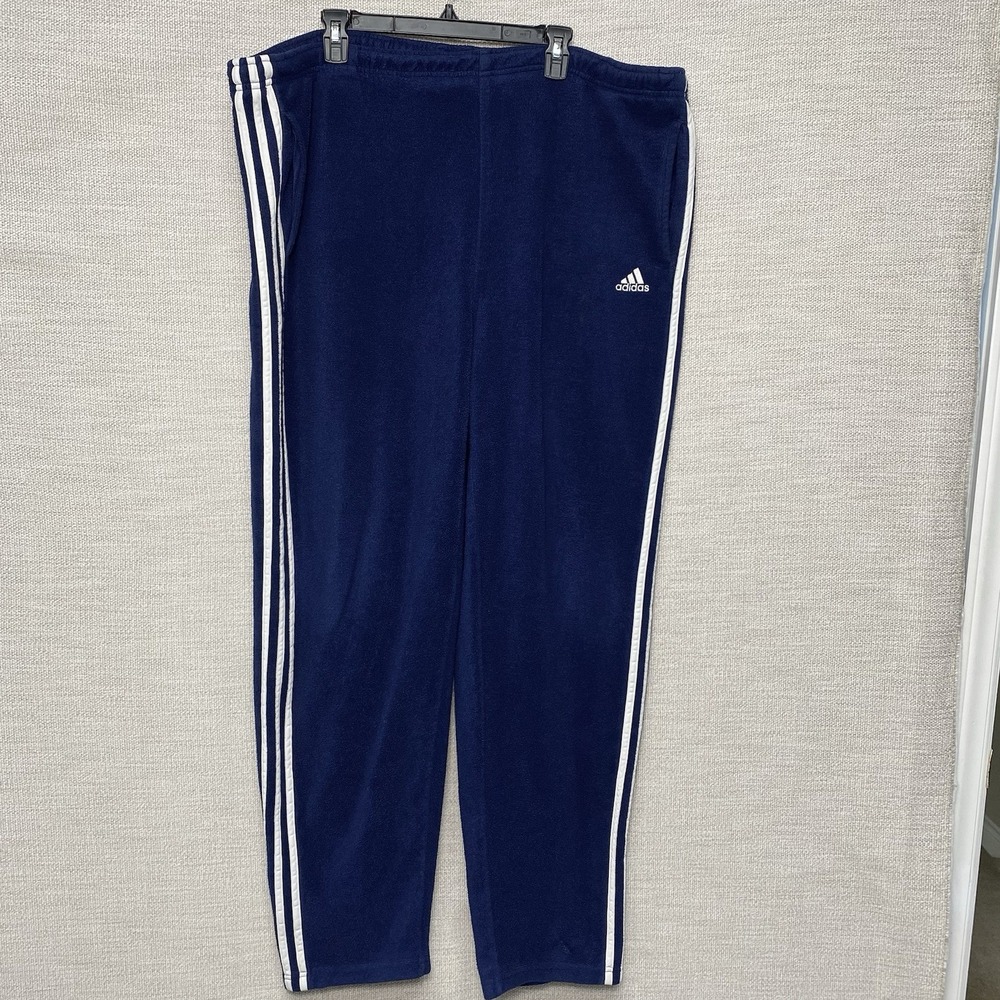 90s Adidas Sweatpants 2XL (Long) Pile Fleece Baggy Navy